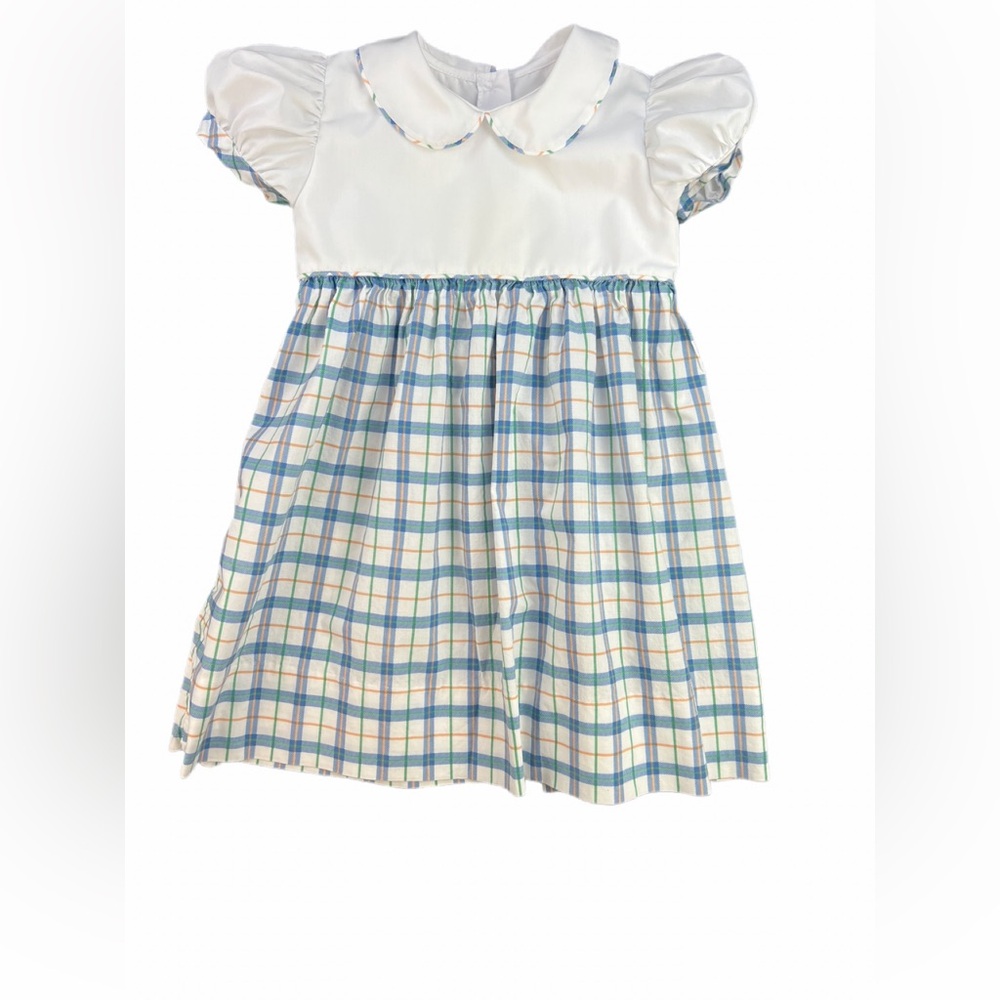 LULLABY SET Girls Plaid Peter Pan Collar Short Sleeve Dress- 4T